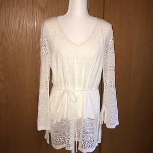 NWT Women XL Market & Spruce Ivory L/S Lace Tunic